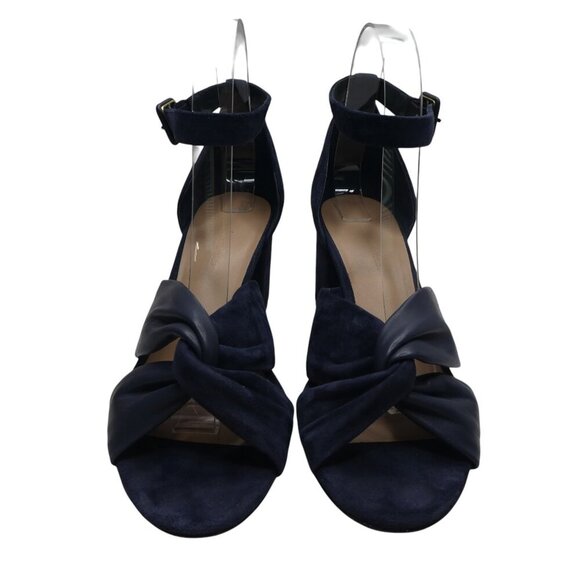 Diane Von Furstenberg Pasadena Blue Leather Open Toe Chunky Heel Sandals - Picture 6 of 13